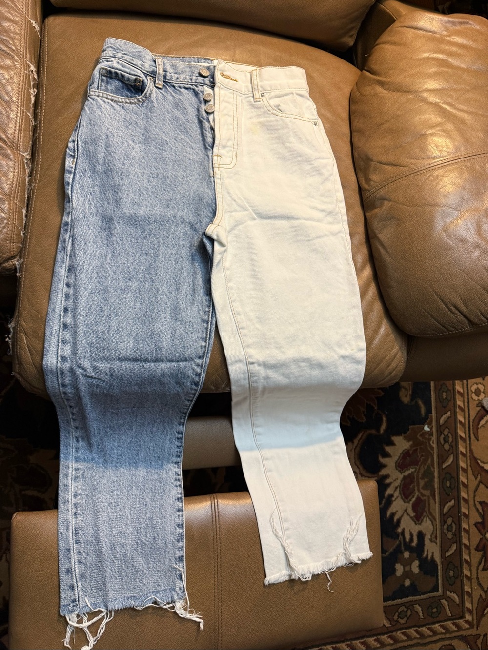 PacSun Two-Tone Straight Leg Jeans in Blue & Cream